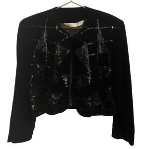 Vintage Brett Harrison Black Velvet Sequin Cropped Jacket Size 6